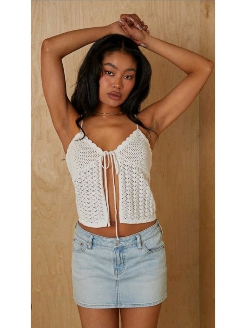 New Pacsun Crocheted Crop Top Boho Hippie Festival Size L Cream